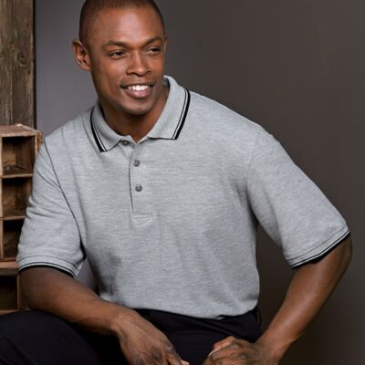 UltraClub Men's Short-Sleeve Whisper Piqué Polo with Tipped Collar and Cuffs Thumbnail